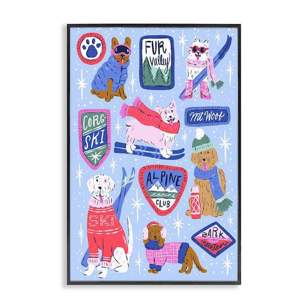 Winter Ski Dogs Collage by Krissy Mast Framed Giclee Art Print Sports 18 in. x 12 in.