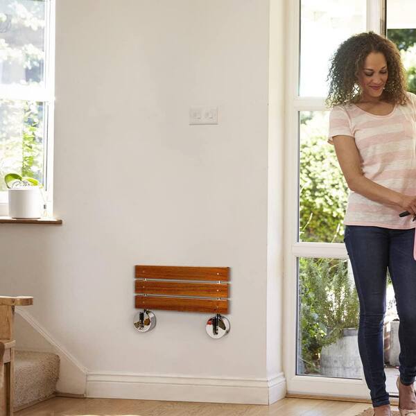 Numhew 20 Wall Mounted Folding Teak Shower Seat in Brown, Fold