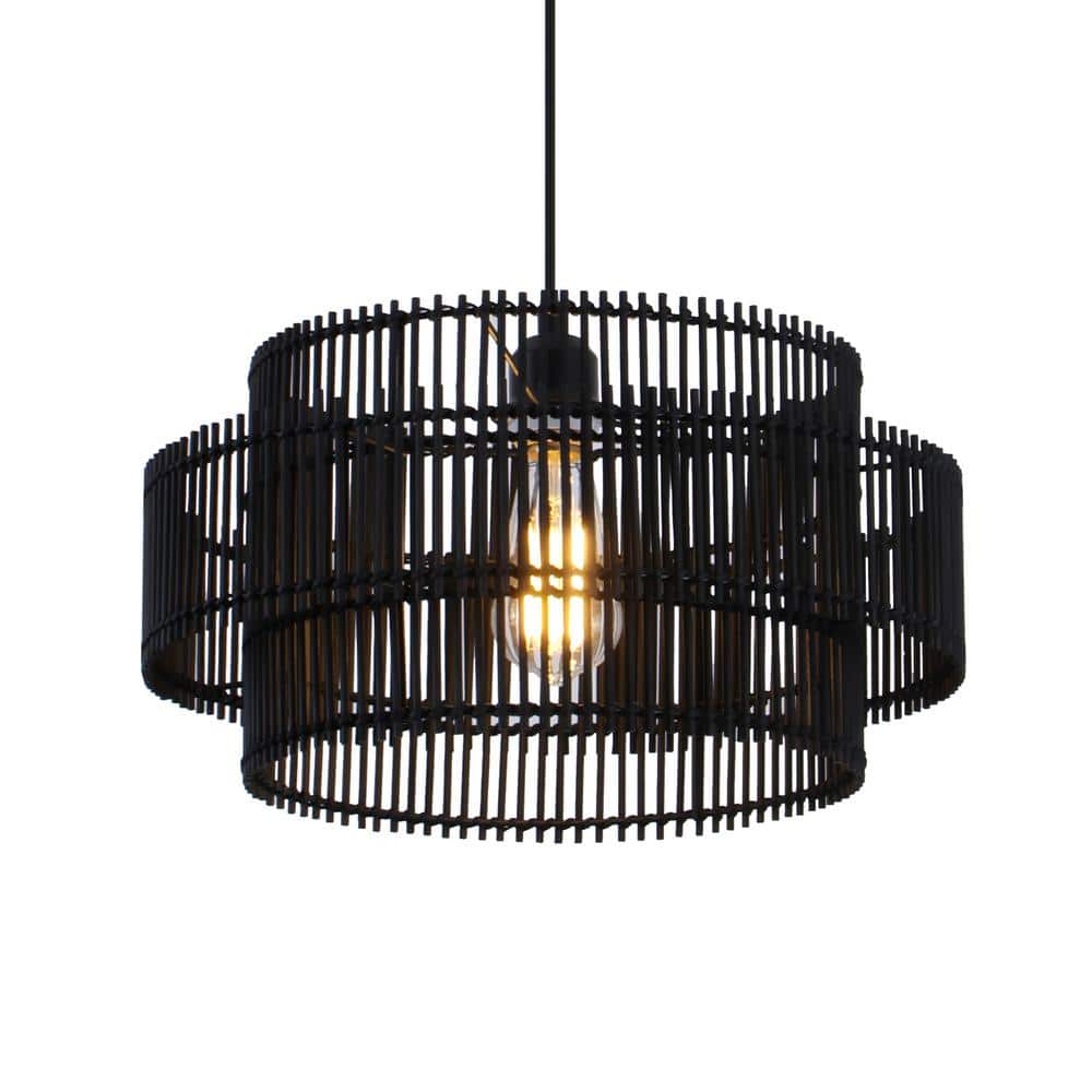 Keazile 16 in. 2-Tiers 1-Light Black Pendant Light with