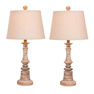 Pair of 26.5 in. Distressed Resin Table Lamps in a Cottage Antique Beige