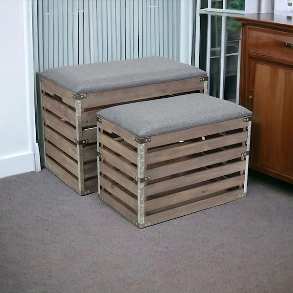 HomeRoots Julia Brown Bench Cushioned, Storage, Upholstered (17.5 x 23.7 x 14)