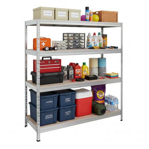 Basics Series 4-Tier Galvanized Steel Garage Storage Shelving Unit, Silver, HDF Racks (59 in. W x 18 in. H x 71 in. D)