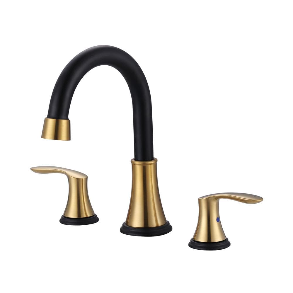 WOWOW 8 in. Widespread Double Handle Bathroom Faucet with Pop up Sink Drain and Corrosion Resistant in Black and Gold