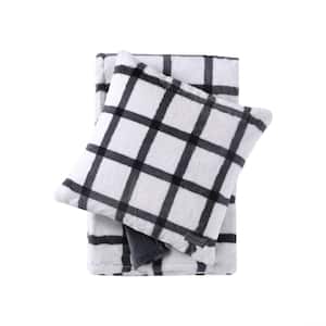 Bunkhouse Plaid 2-Piece Gray Faux Fur Micorfiber Throw and Pillow Cover Set