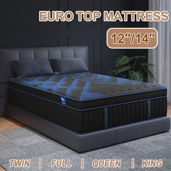 LuckyLotus Queen Medium Firm Euro Top Gel Memory Foam Hybrid 12 in