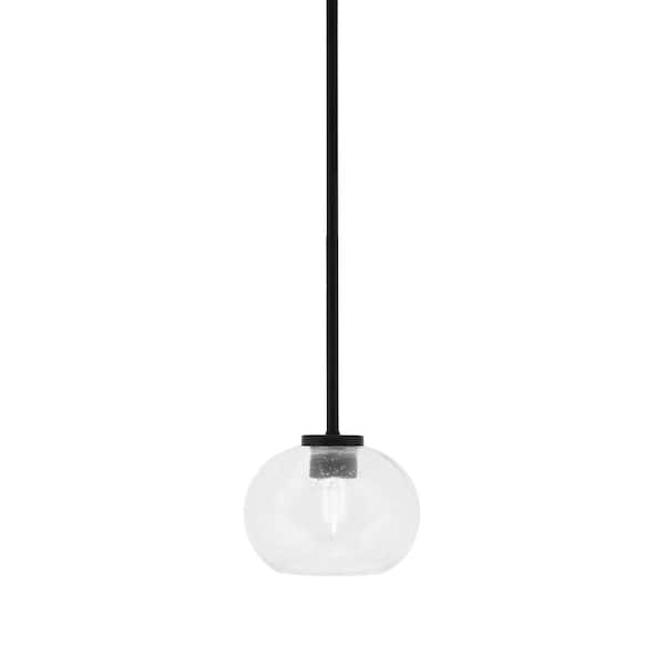 Unbranded Elonia 100-Watt 1 Light Matte Black Stem Mini Pendant Light with 5.75 in. Clear Bubble Glass Shade