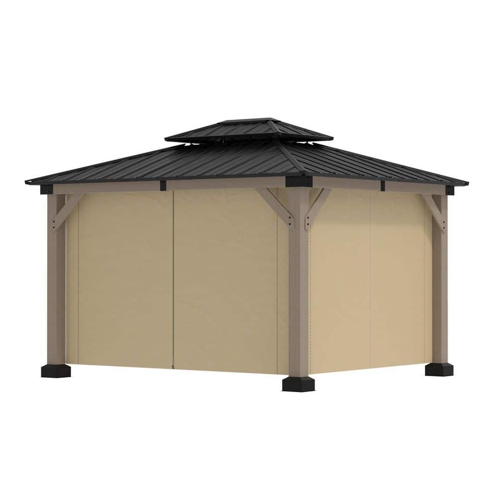 10 ft x 12 ft Fir Wood Frame Patio Gazebo with Steel Hardtop Roof