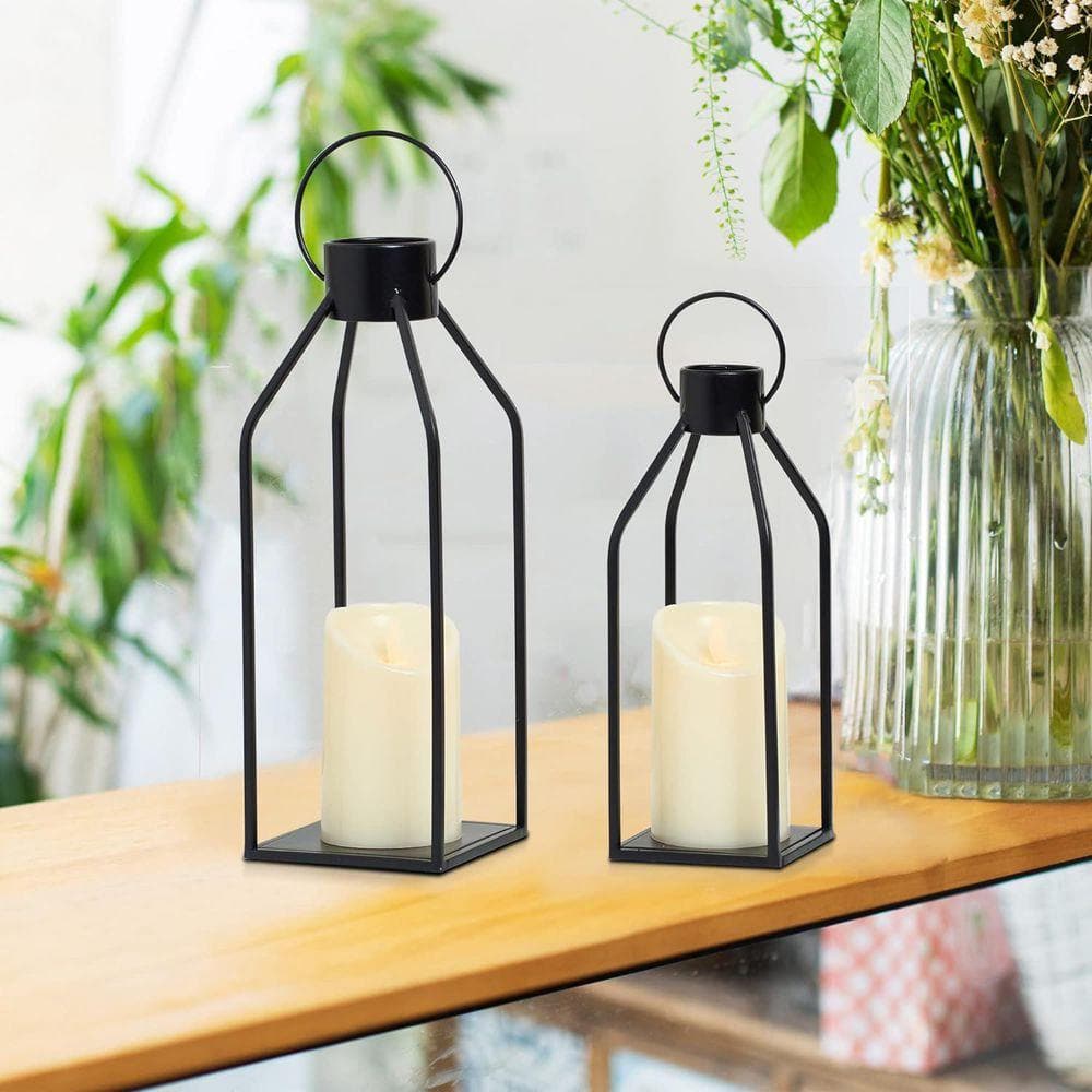 13 in. x 4.5 in. Black Metal Classic Lantern with LED Candle(2
