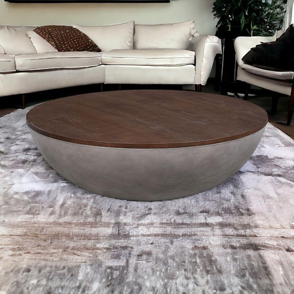 48.00 in. Gray, Brown Round Solid Wood Coffee Table price history on PriceWatchPro