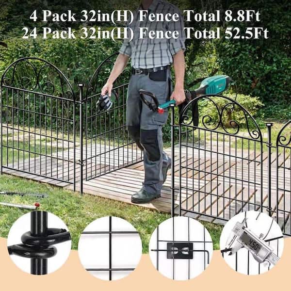 Justincity 32 in. Black Metal Garden Fence with Gate-24 Panels (27