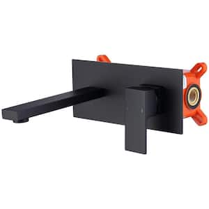 Wall Mount Faucet for Bathroom Sink or Bathtub in Matte, Black, Rough-in Valve Included, Single Handle 2 Holes Brass