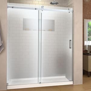 56-60 in. W x 76 in. H Single Sliding Frameless Shower Door in Brushed Nickel,Smooth Sliding,3/8 in.(10 mm) Clear Glass