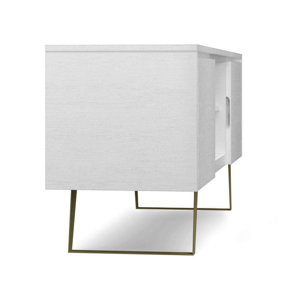 White Acacia Wood Industrial TV Media Stand with Cabinet