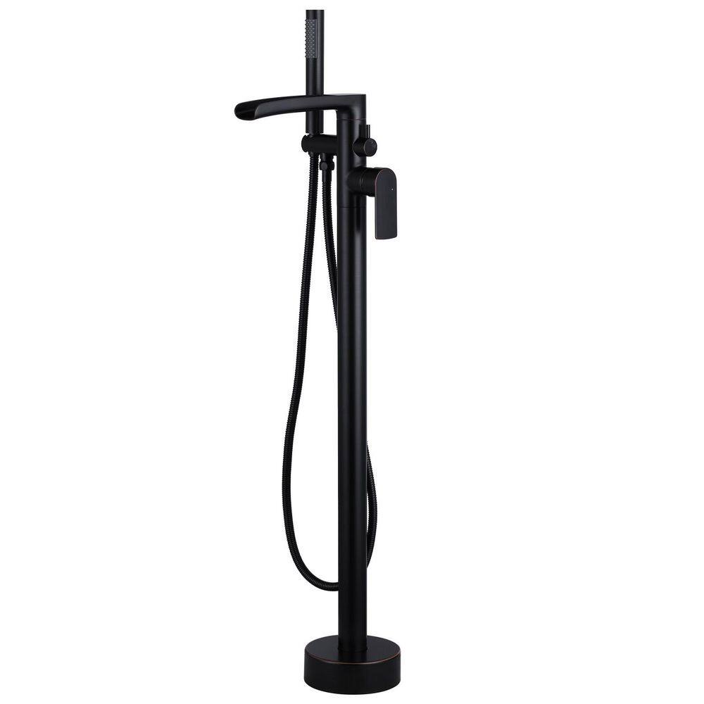 1-Handle Waterfall Freestanding Floor Mount Tub Faucet Bathtub Filler with Hand Shower in Oil Rubbed Bronze price history on PriceWatchPro