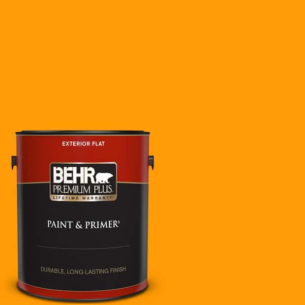 BEHR PREMIUM PLUS 1 gal. #S-G-320 Atomic Tangerine Flat Exterior Paint & Primer