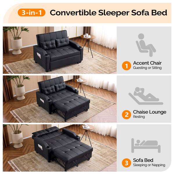 Winado 70.47 in. Black Cat-Scratch Leather Twin Size Sofa Bed