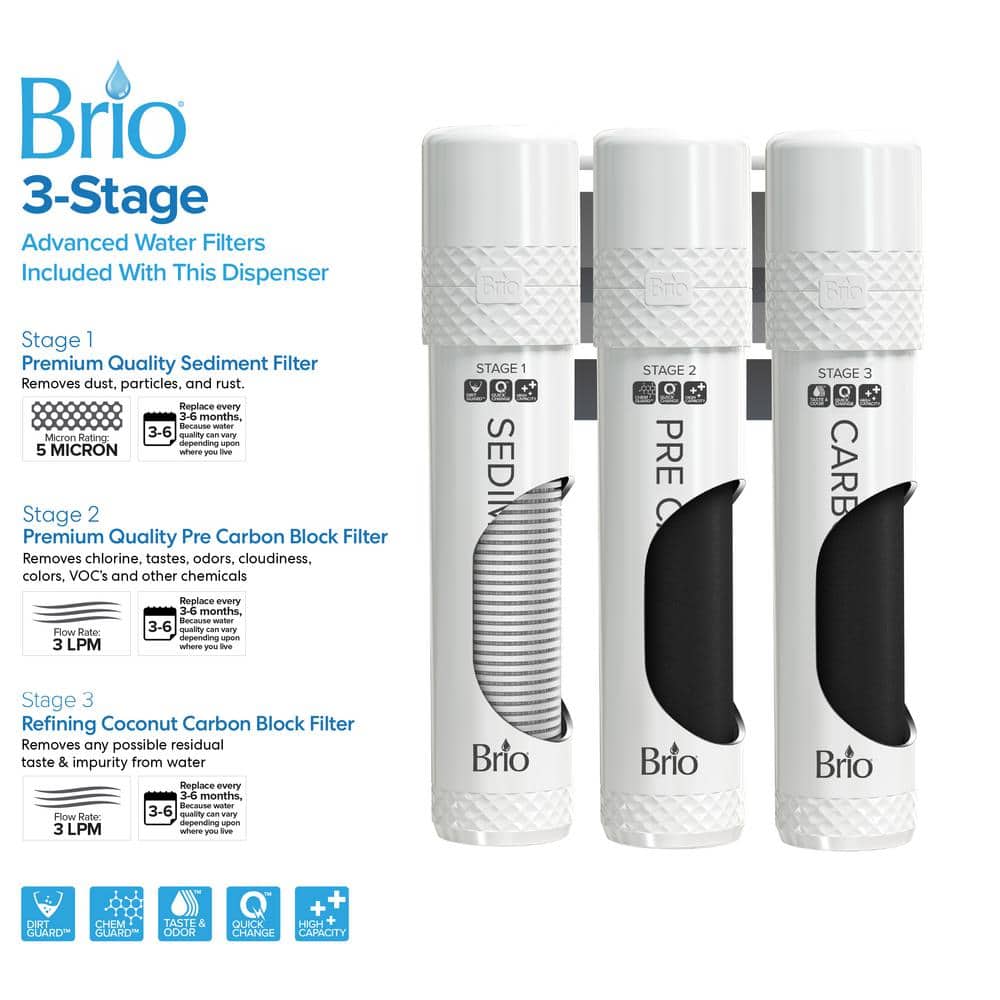 Brio Stainless Steel Countertop Bottleless Water Cooler with 3-Stage Filtration