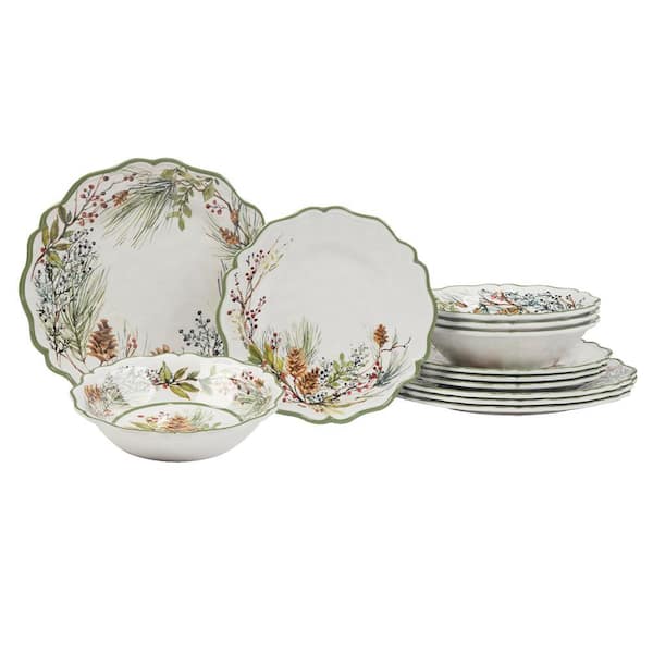 12-Piece Melamine Winters Forest Melamine Dinnerware Set