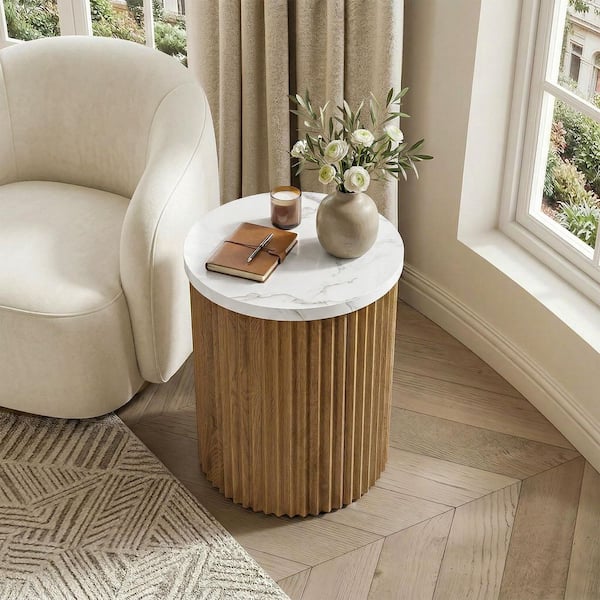 BYBLIGHT Fenley Brown 0 Drawer Round 17.72 in. W Nightstand