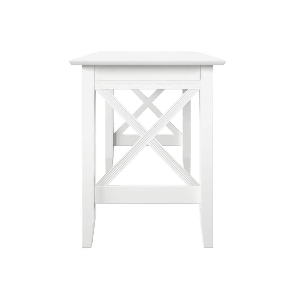 Crossed Design Solid Hardwood White Writing Desk with Drawer