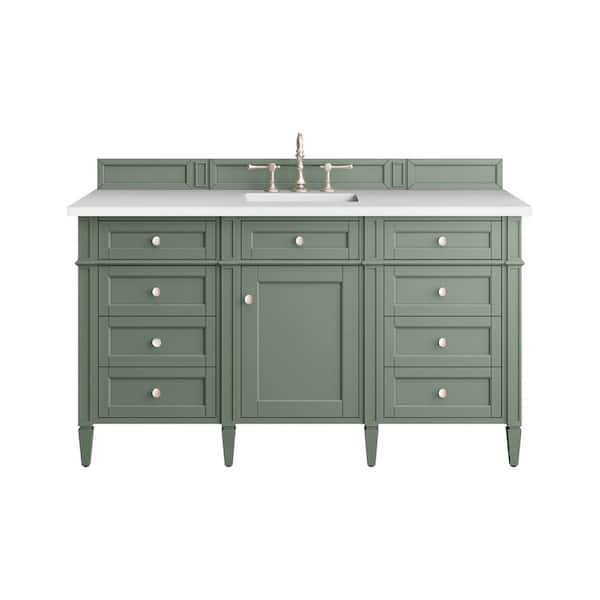 James Martin Vanities Brittany 60.0 in. W x 23.5 in. D x 33.8 in. H Bathroom Vanity in Smokey Celadon with White Zeus Quartz Top