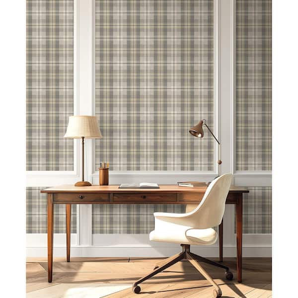 30.75 sq. ft. Pavestone Thornbury Tailored Plaid Vinyl Peel and Stick Wallpaper Roll