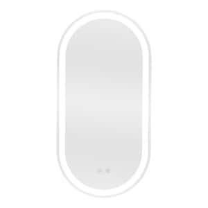 16 in. W x 32 in. H Oval Frameless 3-Tone LED Light Defogger Modern Style Wall Mirror for Interior Design Home Decor
