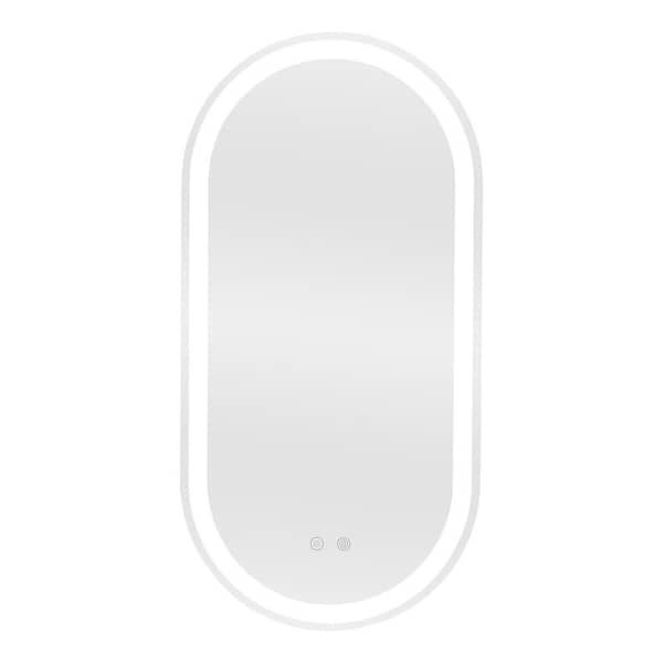 WallBeyond 16 in. W x 32 in. H Oval Frameless 3-Tone LED Light Defogger Modern Style Wall Mirror for Interior Design Home Decor