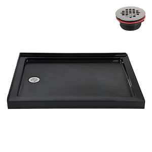 NT-2162-48BL-LF 48 in. x 36 in. Corner Acrylic Shower Pan Base in Glossy Black with Left Hand Drain, ABS Drain Included