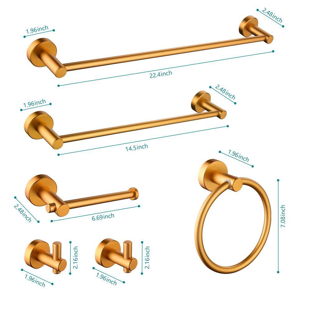 Brushed Gold 6-Piece Stainless Steel Bathroom Hardware Set