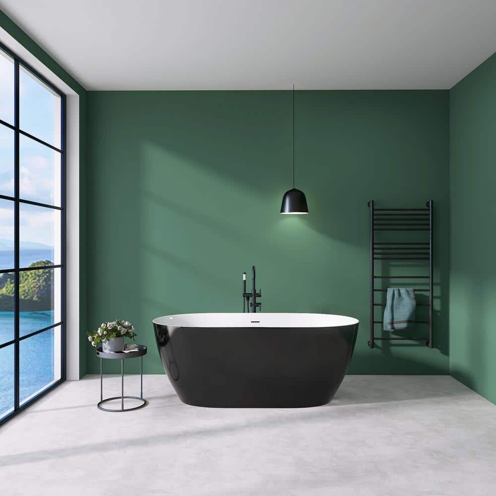 Moray 59 in. x 29 in. Acrylic Flatbottom Freestanding Soaking Non-Whirlpool Bathtub with Pop-up Drain in Glossy Black price history on PriceWatchPro