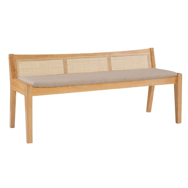 Powell Company Tara Natural 52.36"L x 18.75"D x 23.37"H Cane Dining Bench with Padded Seat