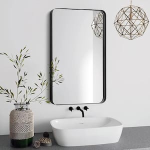 24 in. W x 36 in. H Rectangular Aluminum Framed Wall Bathroom Vanity Mirror in Black
