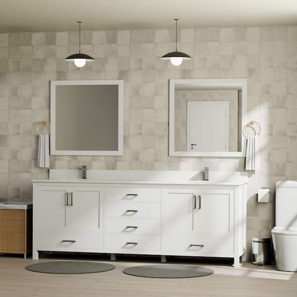 Lexora Jacques 80 in. W x 22 in. D White Double Bath Vanity, White Quartz Top, and 30 in. Mirrors