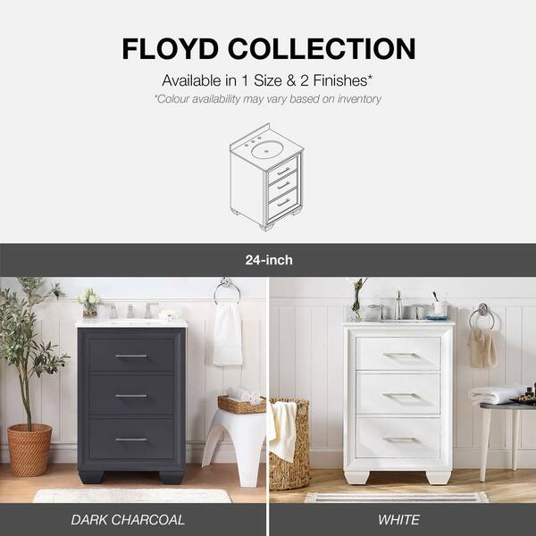 OVE Decors Floyd 24-in Dark Charcoal Single Sink Bathroom Vanity with White Cultured Marble Top
