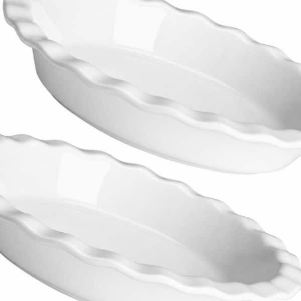 Ceramic 9 in. 40 oz. Round Pie Dishes with Fluted Edges for Quiche, Apple Pies, Pot Pies, Non Stick (Set of 2)