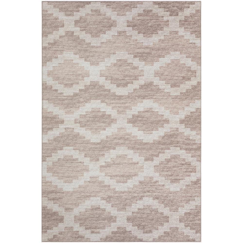 Yuma Beige 10 ft. x 14 ft. Geometric Indoor/Outdoor Washable Area Rug