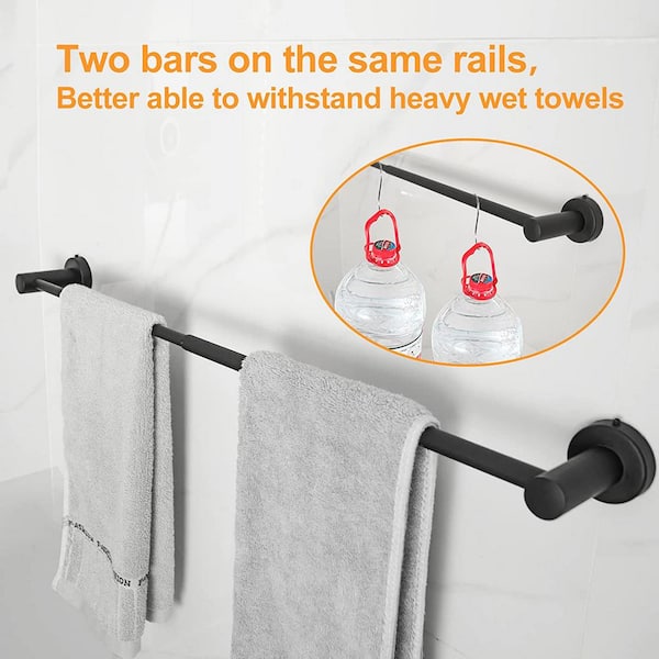 Dyiom Matte Black Towel Racks for Bathroom, 2-Piece Bathroom Hardware Set, Adjustable15 to 27inch Bathroom Single Towel Bar