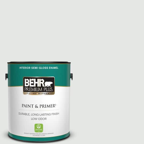 BEHR PREMIUM PLUS 1 gal. #PPU26-13 Silent White Semi-Gloss Enamel Low Odor Interior Paint & Primer