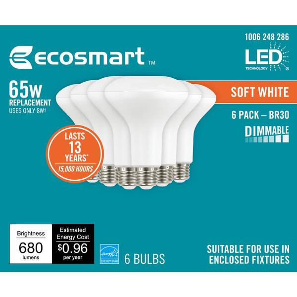 EcoSmart 65-W Equivalent BR30 Dimmable Energy Star LED Light Bulb Bright White 