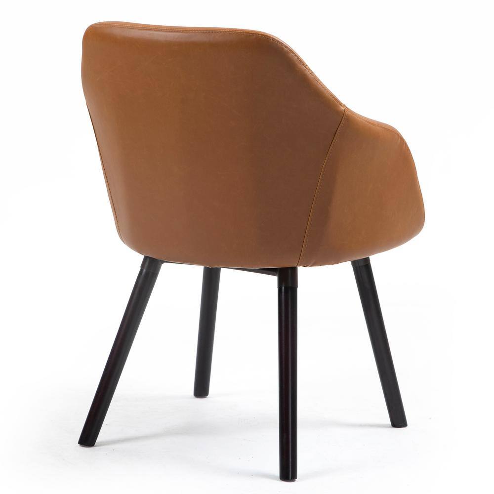 Caramel Brown Faux Leather Wood Accent Armchair, Set of 2