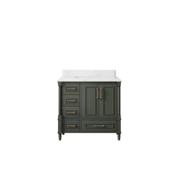 Willow Collections Hudson 36 in. W x 22 in. D x 36 in. H Single Sink Bath Vanity Center in Pewter Green with Cove Edge Empira Quartz Top