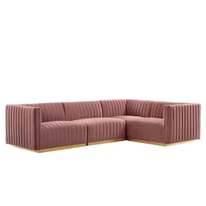 Conjure 109.5 in. W Channel Tufted Performance Velvet 4-Piece Sectional in Gold Dusty Rose