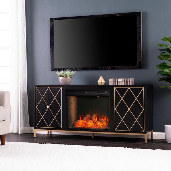 SEI FURNITURE Marradi Smart Electric Fireplace with Media Storage in Black HD151199 The Home Depot