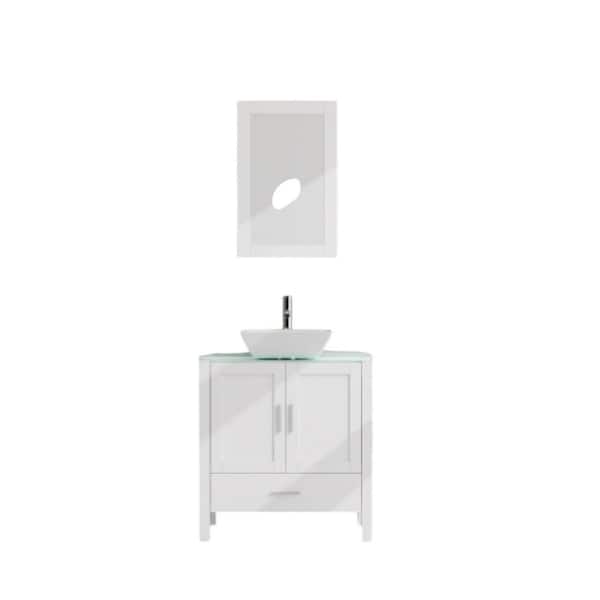 Aoibox 30 in. W x 18.10 in. D x 36 in. H Single Sink Freestanding Bath Vanity in White/White Resin Sink Top and Mirror Wood
