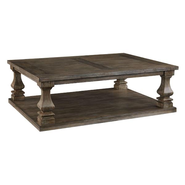 Benjara 40 in. Gray Brown Rectangle Wood Coffee Table with Baluster Legs