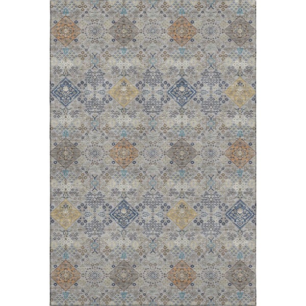 Mayfield Premium Machine Washable Abstract AMF2440 Silver 10 ft. x 14 ft. Area Rug