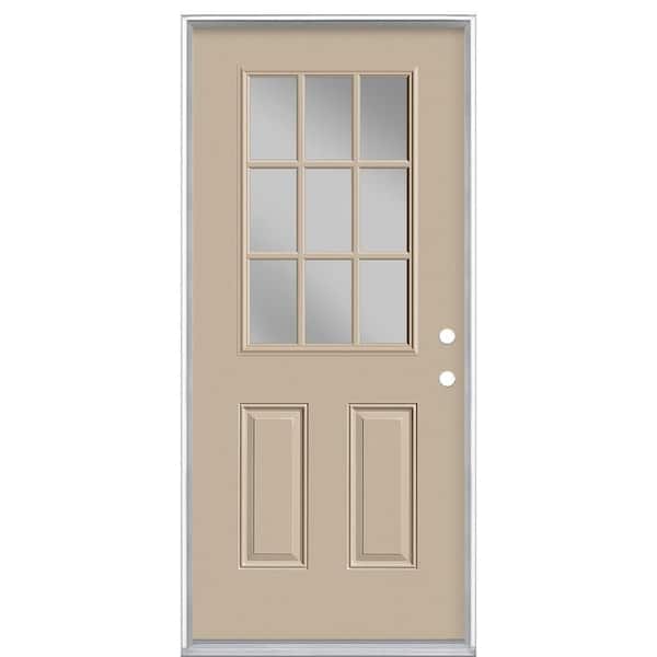 36 in. x 80 in. 9 Lite Left Hand Inswing Painted Steel Prehung Front Exterior Door No Brickmold