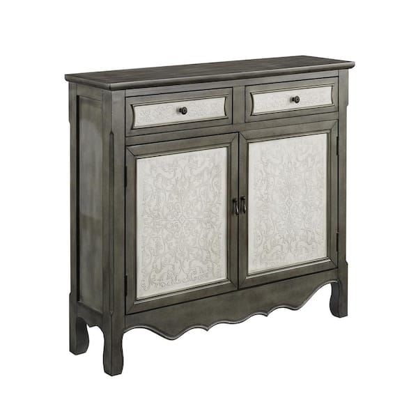 Powell Company Paradise 40 in. W Grey 36 in. H Rectangular Wood Console Cabinet with 2-Drawers and Hidden Shelf