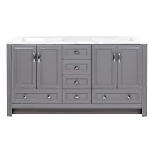 Candlesby 61 in. Double Sink Sterling Gray Bath Vanity with White Cultured Marble Top (Assembled)